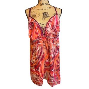 NWT Cacique Plus‎ Size 22/24 Babydoll Thong Set Abstract Orange Pink NWT